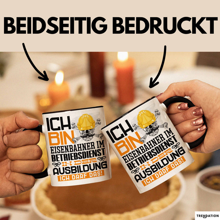 Eisenbahner im Betriebsdienst Ausbildung Tasse Geschenk Ich Bin Eisenbahner im Betriebsdienst In Der Ausbildung Ich Darf Das Geschenkidee Spruch Schwarz Trendation