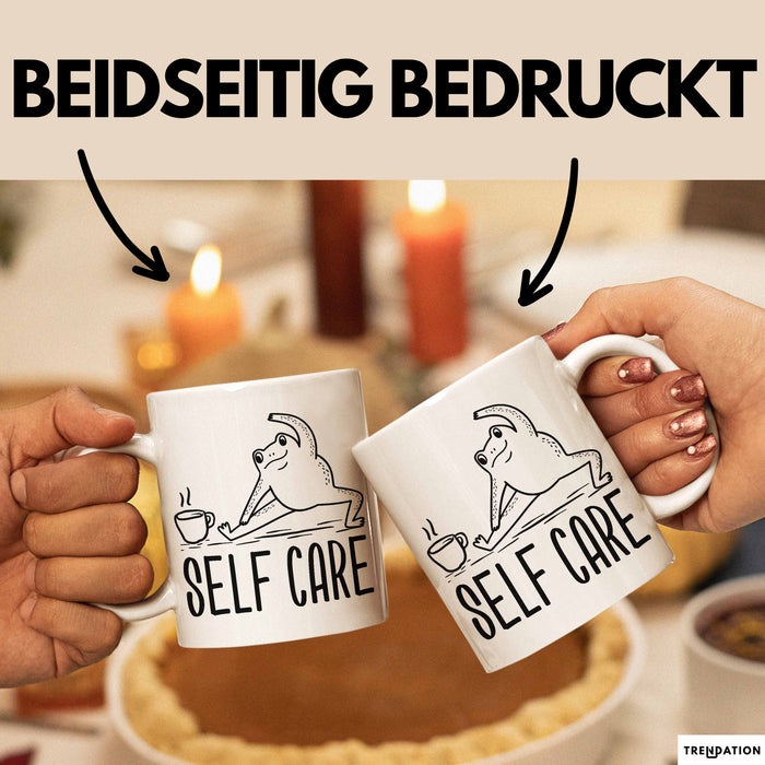 Frosch Tasse Geschenk Self Care Humor Geschenkidee Kaffee-Becher Weiß Trendation