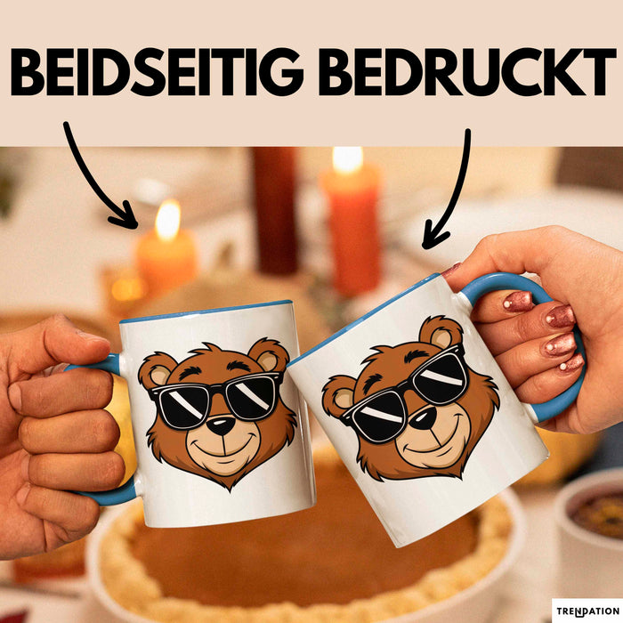 Teddybär Tier Sonnenbrille Tasse Geschenk Lustige Geschenkidee Spruch Blau Trendation