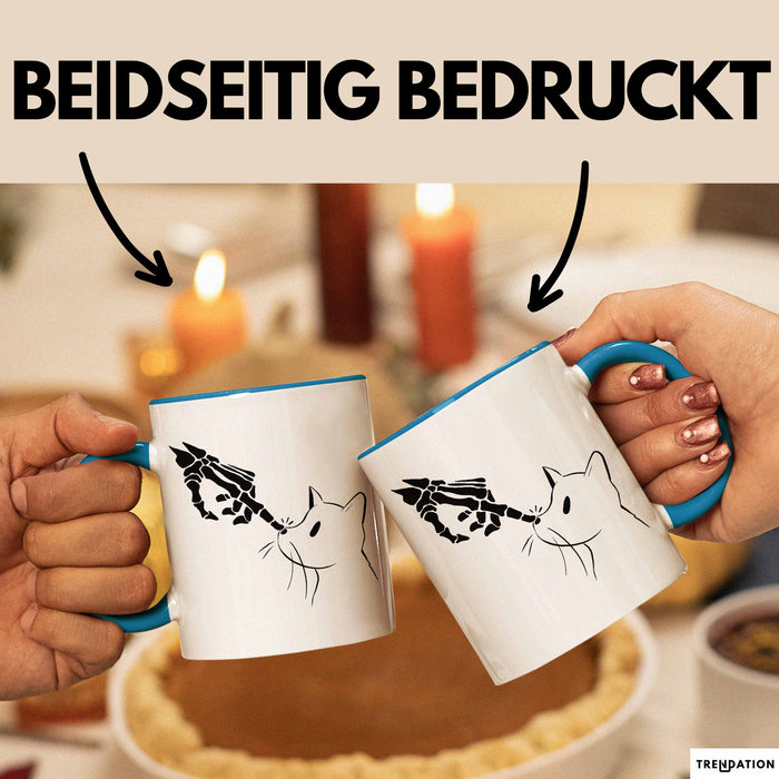 Katzen-Besitzerin Geschenk Tasse Kaffee-Becher Katzen Skelett Tattoo Frauen Kaffee-Becher Blau Trendation