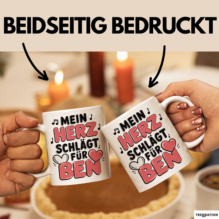 Romantische Liebe Tasse Geschenk Lustige Geschenkidee Spruch Mein Herz Schlägt Für Ben Weiß Trendation
