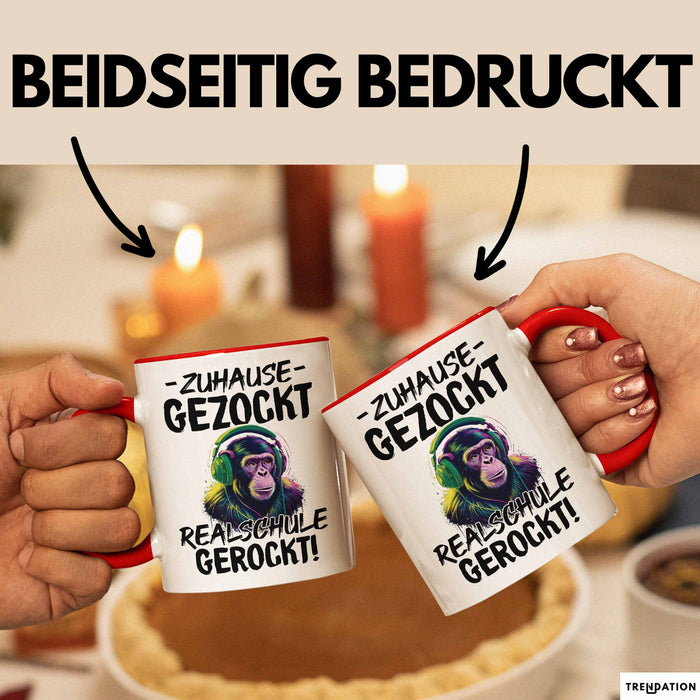 Realschule Bestanden Fachabitur Prüfung Zocker Tasse Geschenk Zuhause Gezockt Realschule Gerockt Kaffee-Becher Rot Trendation