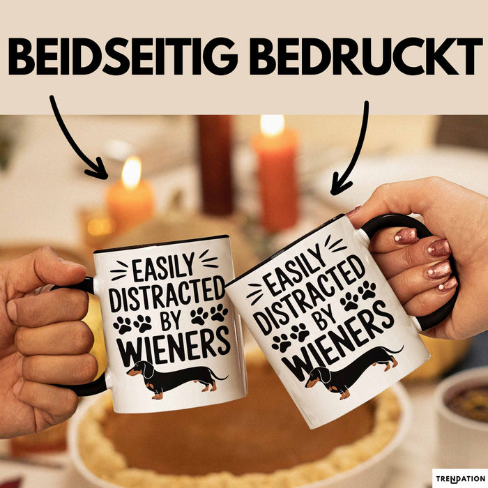 Dackel Tasse Geschenk Easily Distracted By Wieners Geschenkidee Hund Lustig Schwarz Trendation