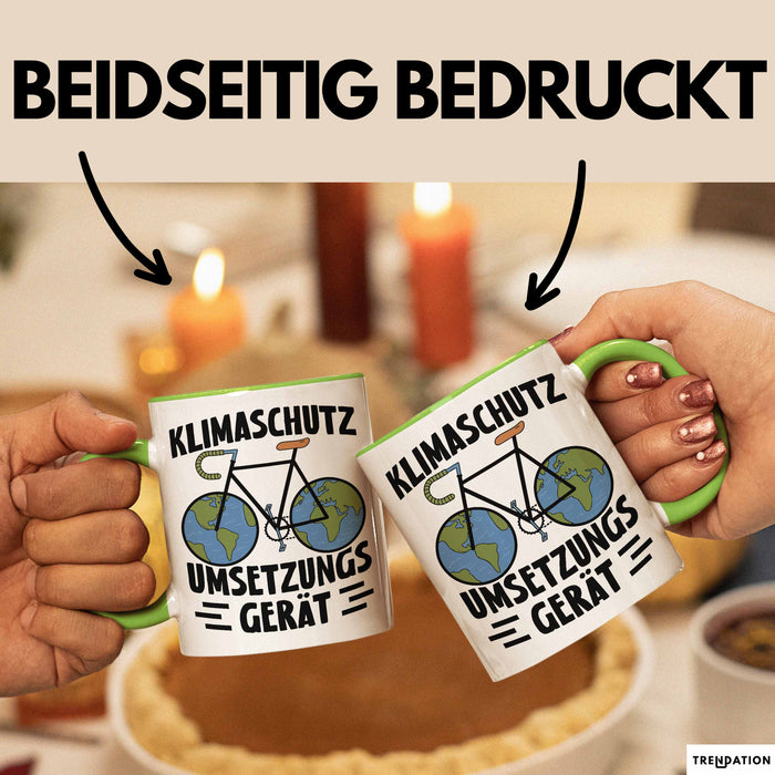 Fahrradfahrer Tasse Geschenk Klimaschutz Umsetzungsgerät Geschenkidee Umweltschutz Klimafreundlich Becher Grün Trendation