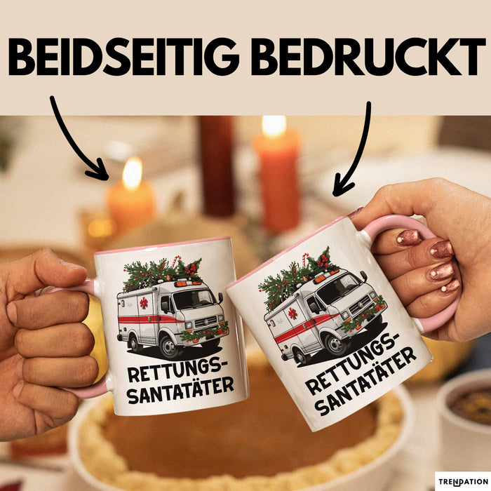 Rettungssanitäter Tasse Geschenk Rettungssantatäter Spruch Notarzt Geschenkidee Kaffee-Becher Rosa Trendation