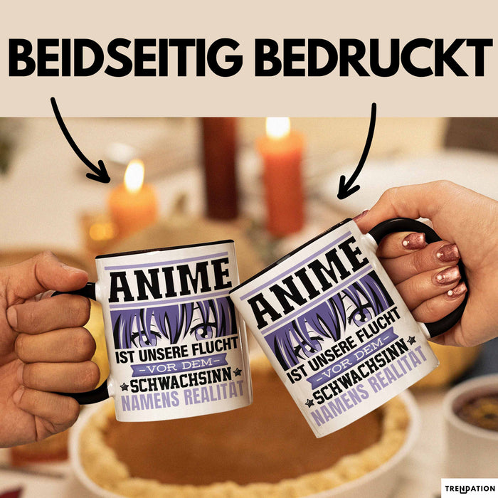 Anime Tasse Geschenk Realitätsflucht Lustiger Spruch Manga Fans Schwarz Trendation