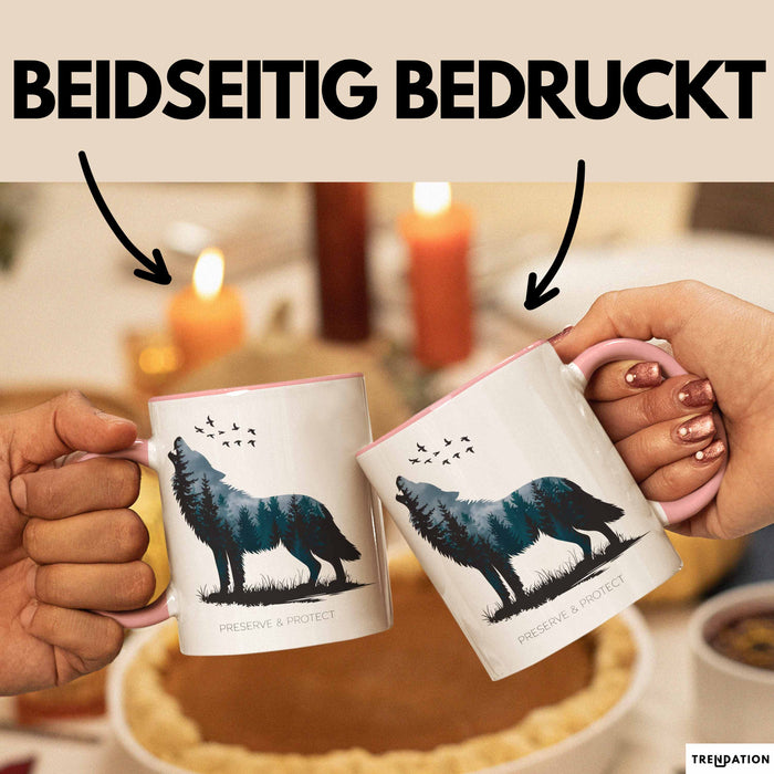 Klimaschutz Tasse Geschenk Erhalten Schützen Wolf Tiermotiv Rosa Trendation