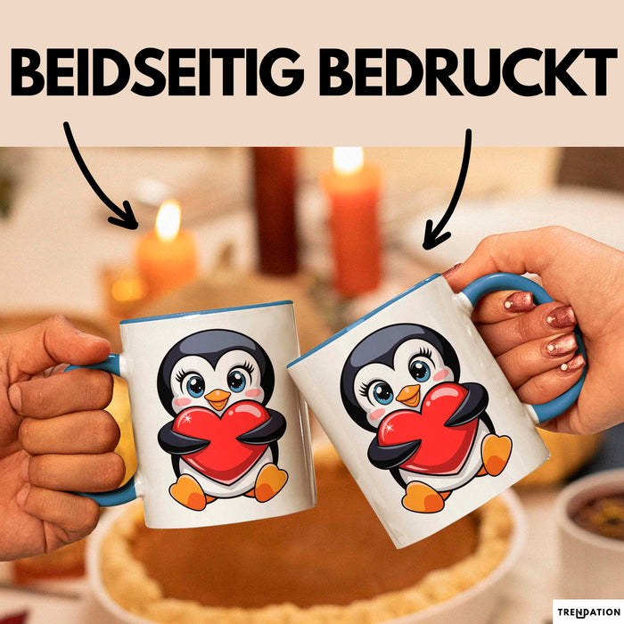 Pinguin Herz Tasse Geschenk Lustige Geschenkidee Spruch Blau Trendation