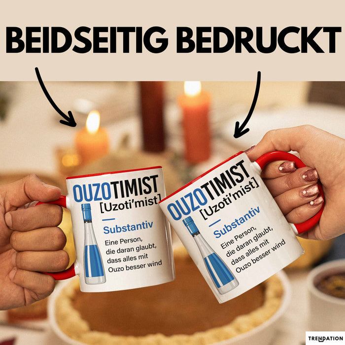 Grieche Tasse Geschenk Ouzotimist Geschenkidee Ouzo-Liebhaber Kaffee-Becher Rot Trendation