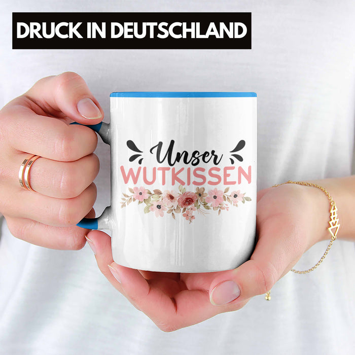 Wutkissen Tasse Geschenk Lustiger Spruch Wut-Kissen Blau Trendation