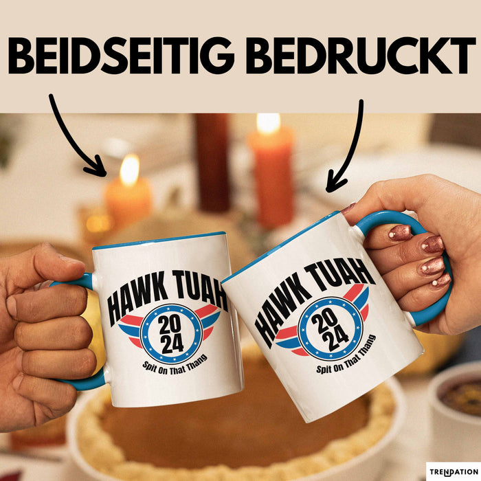 Hawk Tuah Spit On That Thang Tasse Geschenk Meme Virales Video Geschenkidee Lustig Blau Trendation