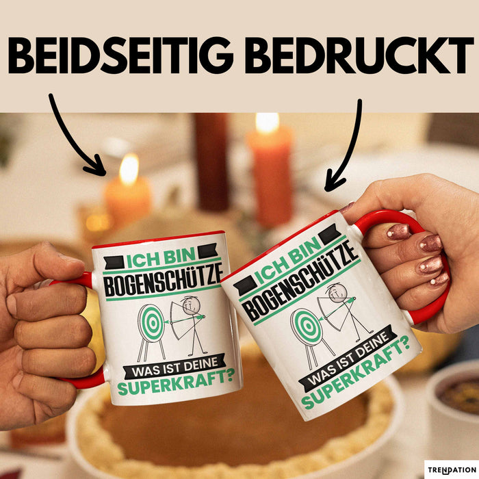 Bogenschütze Tasse Geschenk für Bogenschütze Geburtstag Lustiger Spruch Kaffee-Becher Was Ist Deine Superkraft Rot Trendation