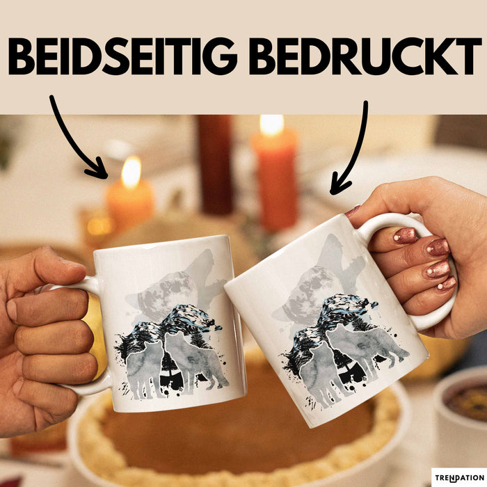 Wolf Tasse Geschenk Heulender Wolf Vögel Mond Silhouetten Geschenkidee Weiß Trendation