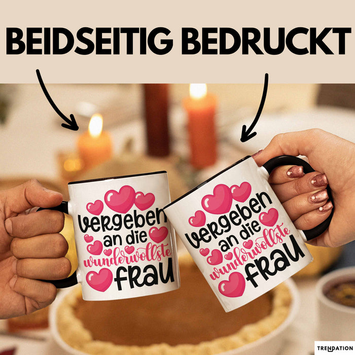 Valentinstag Tasse "Vergeben an die wundervollste Frau" Geschenkidee Schwarz Trendation