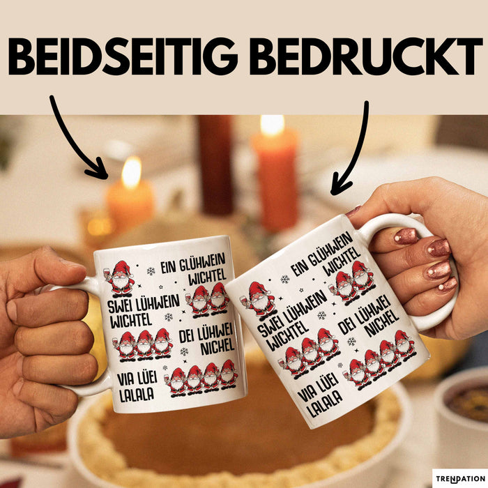 Weihnachten Tasse Geschenk Glühwein Ein Glühwein Wichtel Swei Glühwein Wichtel Geschenkidee Lustiger Spruch Kaffee-Becher Weiß Trendation