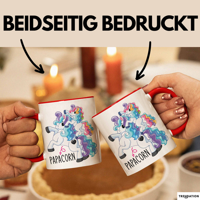 Tasse Geschenk Papacorn Lustiges Einhorn Design Becher Rot Trendation