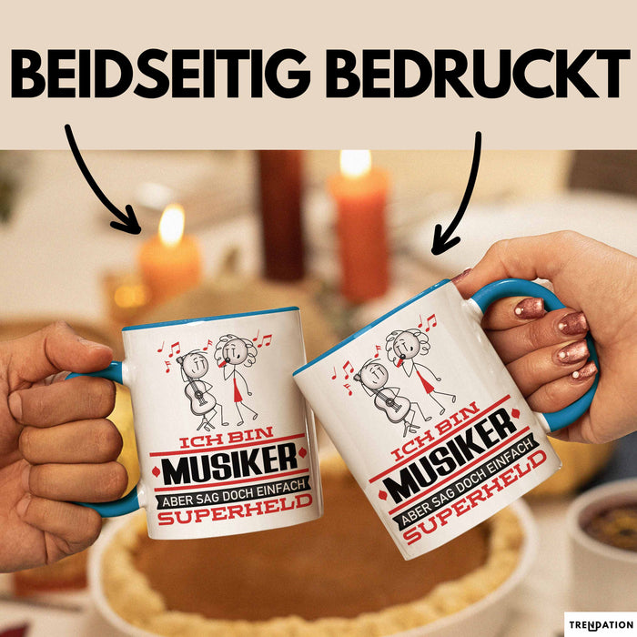 Musiker Geschenk Tasse Ich Bin Musiker Aber Sag Doch Einfach Superheld Lustige Geschenkdiee für Musiker Kaffee-Becher Blau Trendation