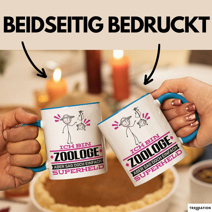 Zoologe Geschenk Tasse Ich Bin Zoologe Aber Sag Doch Einfach Superheld Lustige Geschenkdiee für Zoologe Kaffee-Becher Blau Trendation
