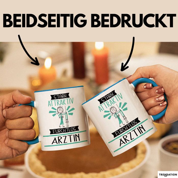 Ärztin Tasse Geschenk Becher Stark Attraktiv Furchtlos Ärztin Lustige Geschenkidee Blau Trendation