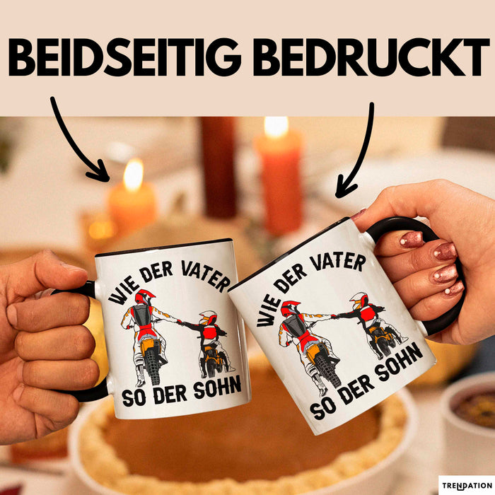 Vater Sohn Tasse Geschenk Lustige Geschenkidee Spruch Dirt-Bike Biker Schwarz Trendation