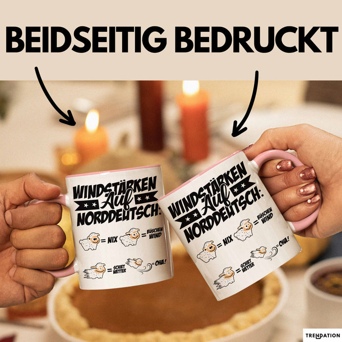 Norddeutsche Tasse Geschenk Windstärken Schaf Kaffee-Becher Geschenkidee Rosa Trendation