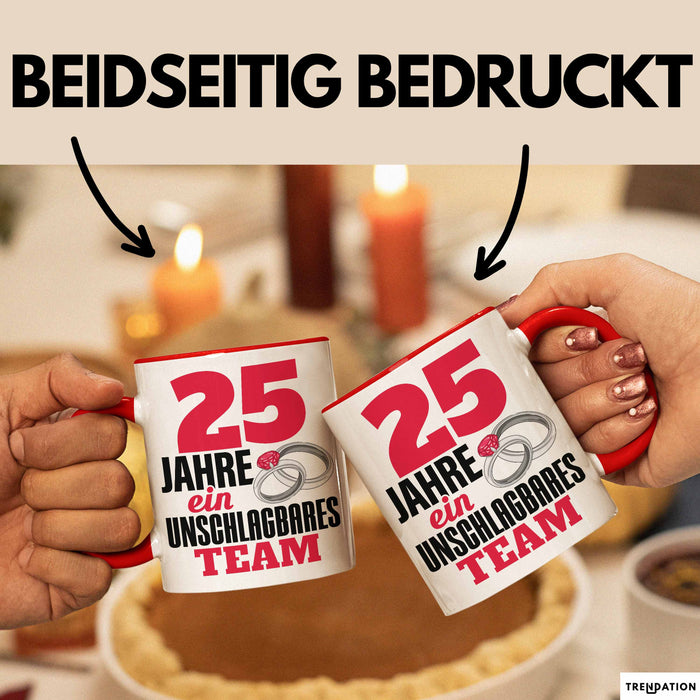 25 Jahre Tasse Geschenk Hochzeitstag Unschlagbares Team Spruch Rot Trendation