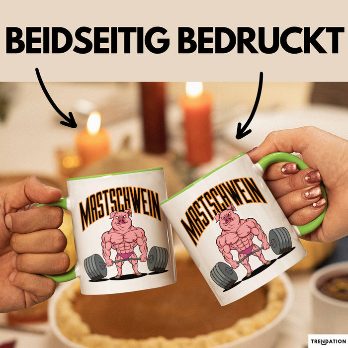 Schweinebauer Schweine Tier Gewichtheben Tasse Geschenk Lustige Geschenkidee Spruch Mastschwein Grün Trendation