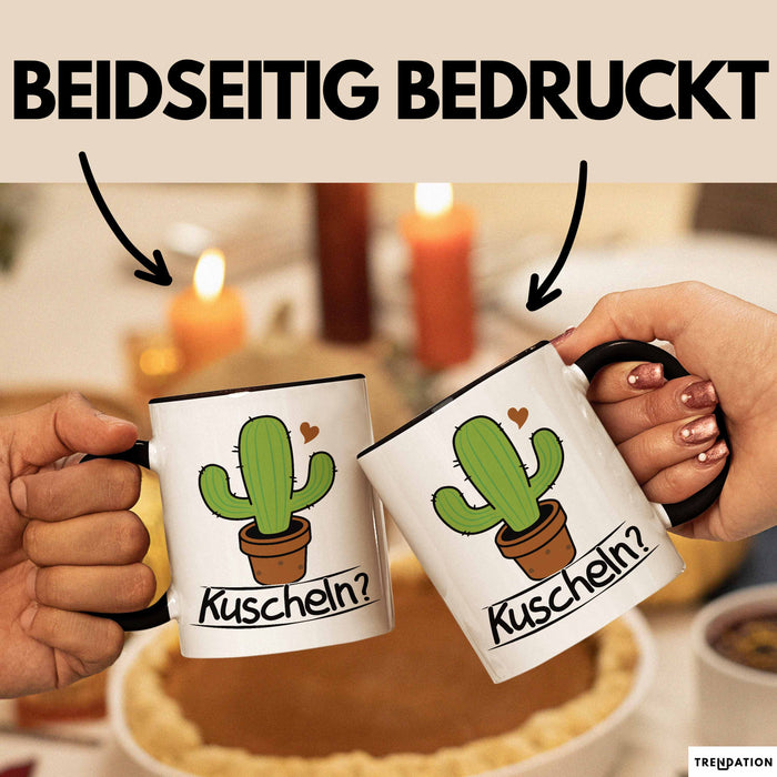 Kaktus Tasse Geschenk Kuscheln Sarkasmus Humor Geschenkidee Kaffee-Becher Kaktus-Liebhaber Schwarz Trendation