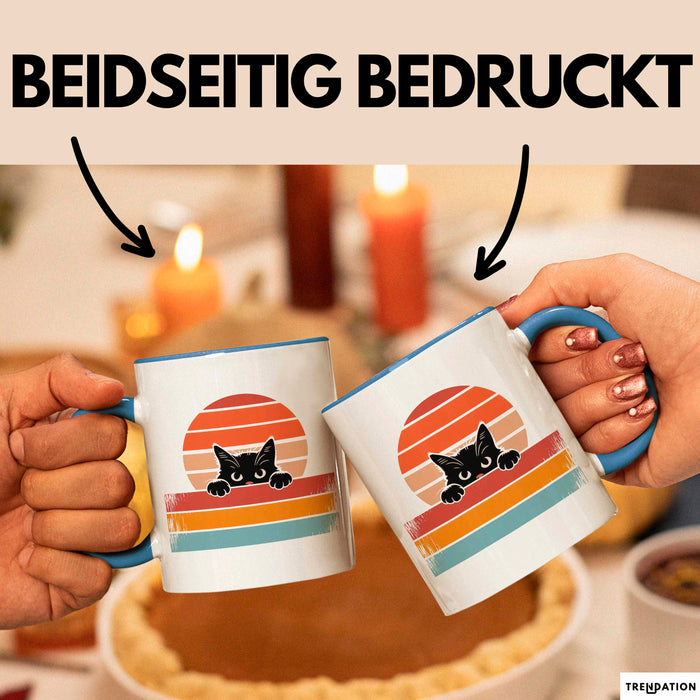 Katzen Tierliebhaber Vintage Tasse Geschenk Lustige Geschenkidee Spruch Blau Trendation