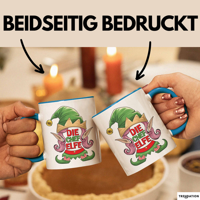 Chefin Tasse Geschenk Die Chef Elfe Geschenkidee Zu Weihnachten Für Chefin Kaffee-Becher Blau Trendation