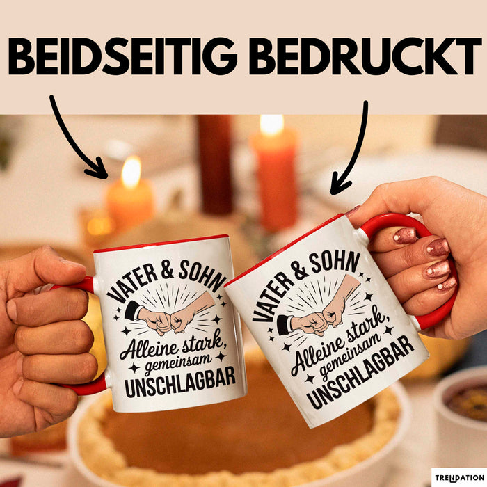 Papa Vatertag Vater Sohn Tasse Becher Geschenk Lustige Geschenkidee Spruch Vater & Sohn Alleine Stark Gemeinsam Unschlagbar Rot Trendation