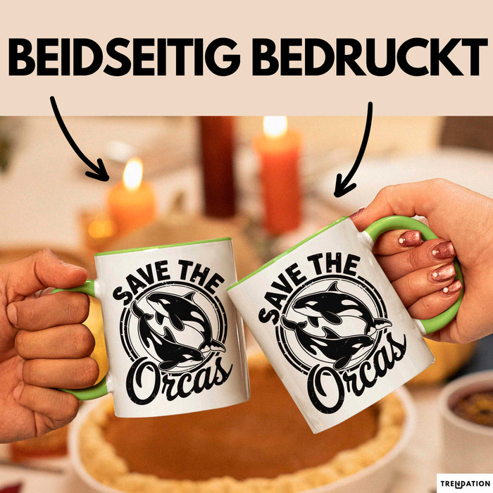 Wal Tier Tasse Geschenk Lustige Geschenkidee Spruch Rettet die Orcas Grün Trendation