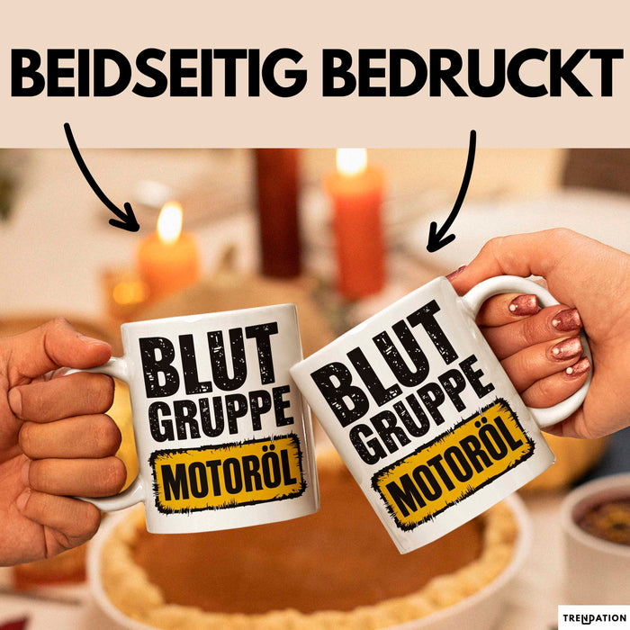 Auto Kfz Mechaniker Tasse Geschenk Lustige Geschenkidee Spruch Blutgruppe Motoröl Weiß Trendation