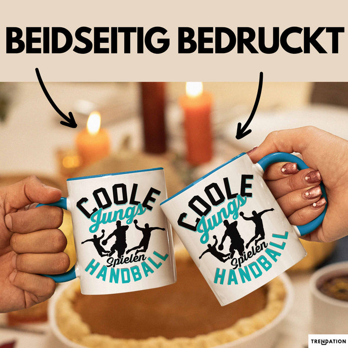 Handball-Spieler Geschenk Tasse Geschenkidee Handball-Spieler Jungs Kaffee-Becher Coole Jungs Spielen Handball Blau Trendation