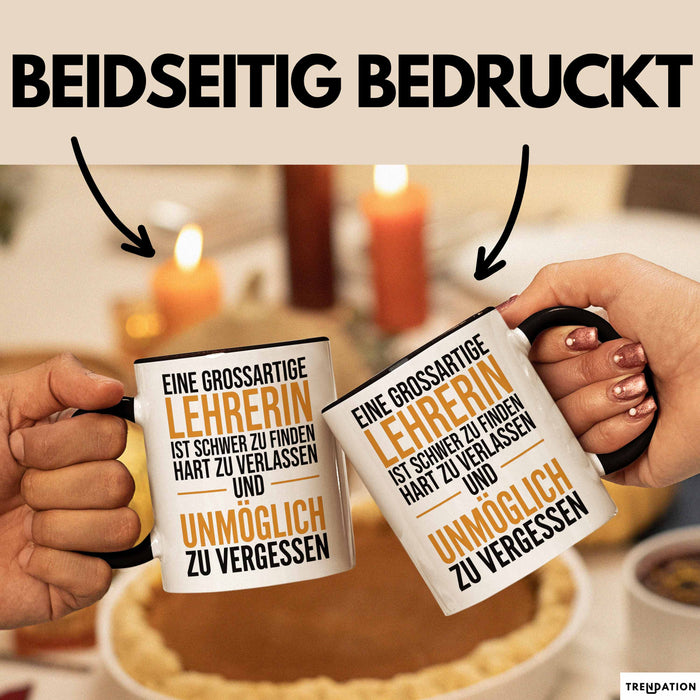 Unterricht Lehrer Wertschätzung Tasse Geschenk Lustige Geschenkidee Spruch Eine Grossartige Lehrerin Ist Schwer Zu Finden Trendation
