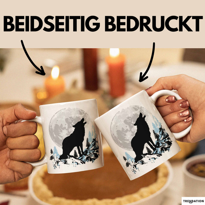 Wolf Tasse Geschenk Heulender Wolf Vollmond Grafik Geschenkidee Weiß Trendation