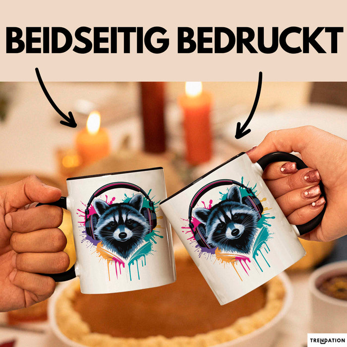 Waschbär Tierliebhaber Musik Kopfhörer Tasse Geschenk Lustige Geschenkidee Spruch Schwarz Trendation