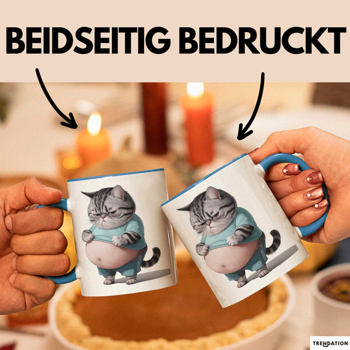 Dicke Fette Katze Kätzchen Besitzer Tasse Becher Geschenk Lustige Geschenkidee Spruch Blau Trendation