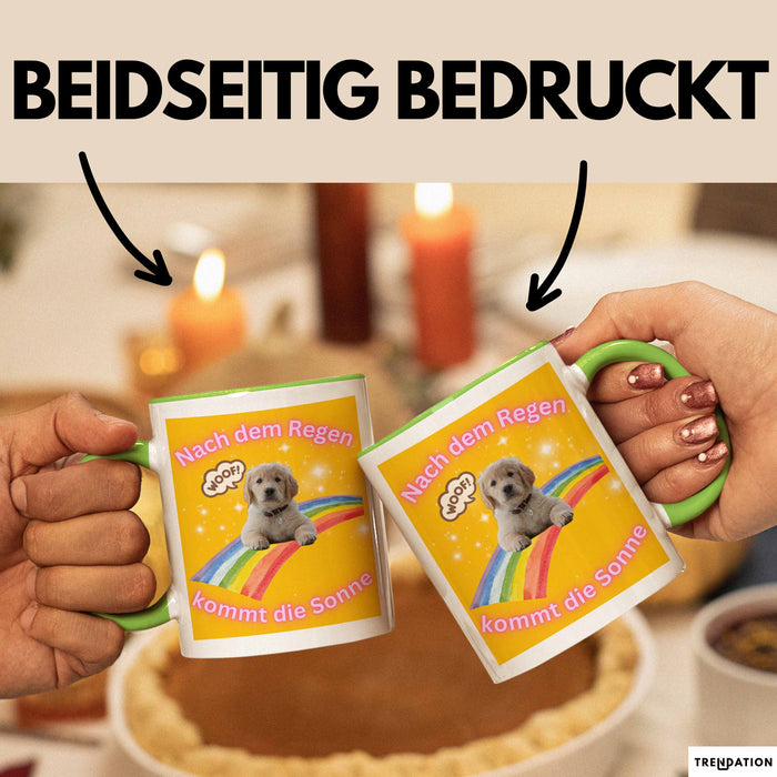 Meme Tasse Geschenk Lustiger Becher Hund Nach Dem Regen Kommt Die Sonne Grün Trendation