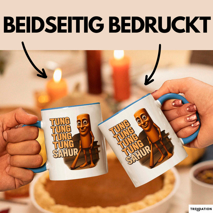 Tung Tung Tung Tung Sahur Tasse Meme Italienisch Geschenk Lustig Becher Blau Trendation