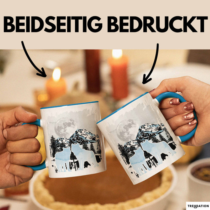 Wolf Tasse Geschenk Silhouetten Berglandschaft Vollmond Geschenkidee Blau Trendation