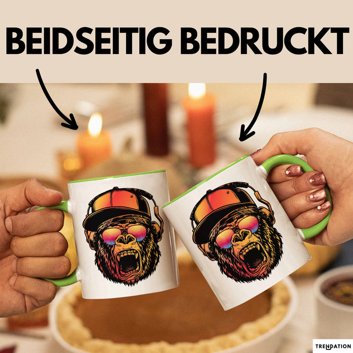 Affe Grafik Tasse Coole Tassen Geschenkidee Jungs Dj Chimpanse Becher Grün Trendation