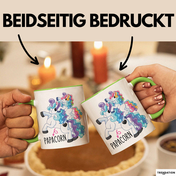 Tasse Geschenk Papacorn Lustiges Einhorn Design Becher Grün Trendation