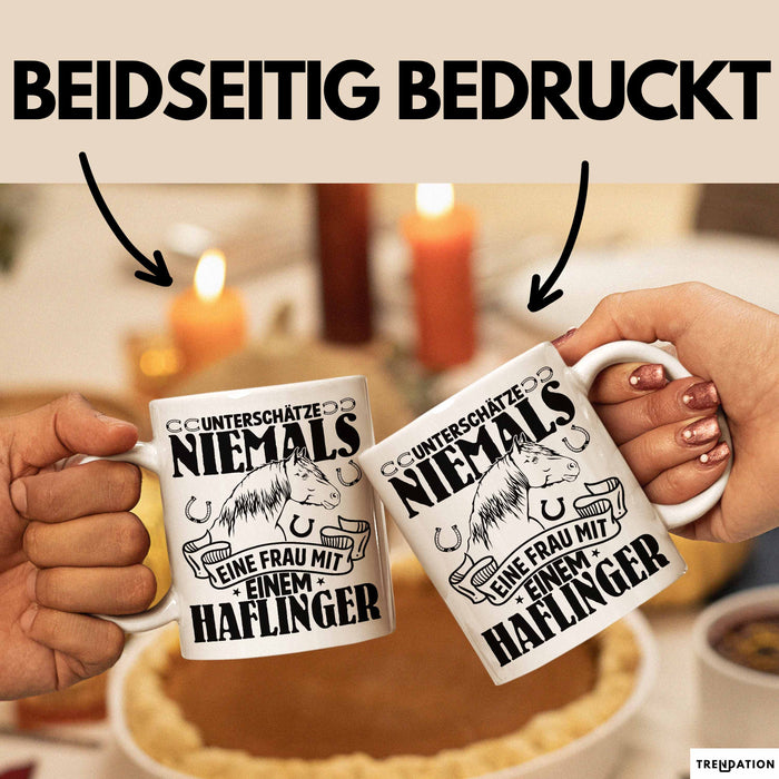 Haflinger Tasse Geschenk Haflinger-Besitzerin Pferde Kaffeetasse Geschenkidee Spruch Reiterin Reiten Pferde Kaffee-Becher Weiß Trendation