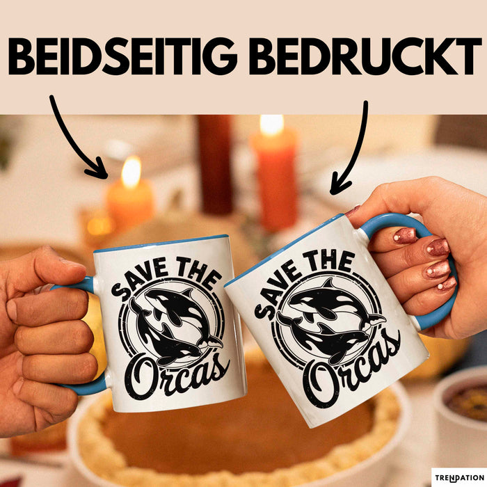 Wal Tier Tasse Geschenk Lustige Geschenkidee Spruch Rettet die Orcas Blau Trendation