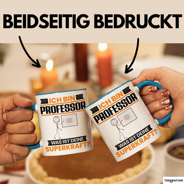 Professor Tasse Geschenk für Professor Geburtstag Lustiger Spruch Kaffee-Becher Was Ist Deine Superkraft Blau Trendation