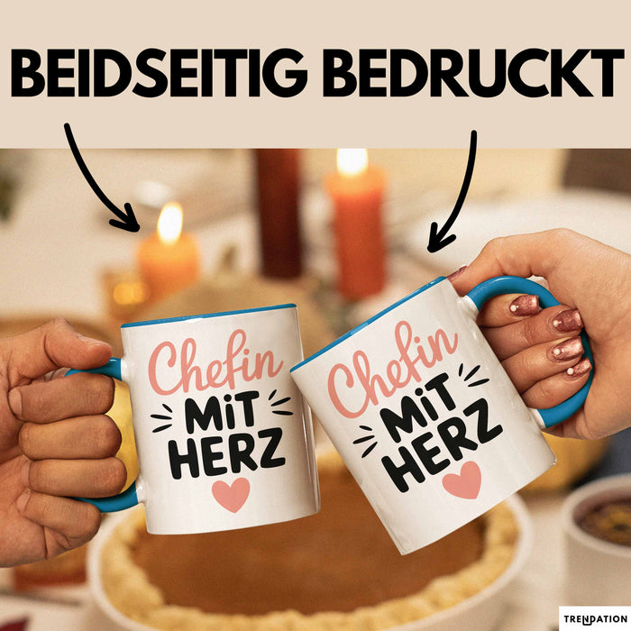 Büroarbeit Kollege Chef Tasse Geschenk Lustige Geschenkidee Spruch Chefin Mit Herz Blau Trendation