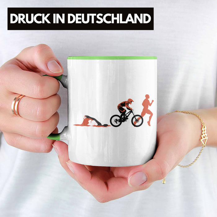 Triathlon Swim Bike Run Triathlet Tasse Geschenk Schwimmen Fahrrad Rennen Grün Trendation