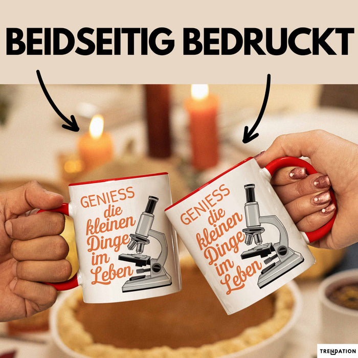 Biologielehrer Unterricht Tasse Geschenk Lustige Geschenkidee Spruch Genieß Die Kleinen Dinge Im Leben Rot Trendation