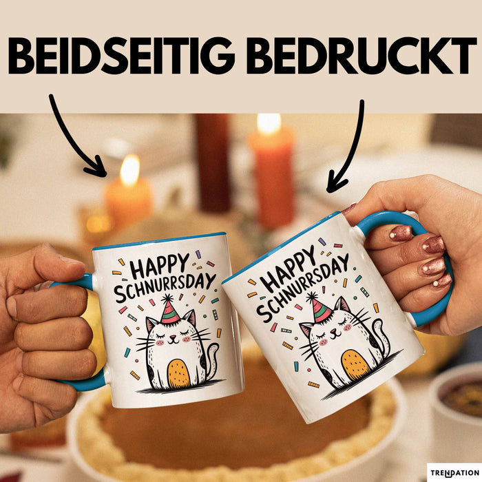 Geburtstagsfeier Katze Tasse Geschenk Lustige Geschenkidee Spruch Happy Schnurrsday Blau Trendation